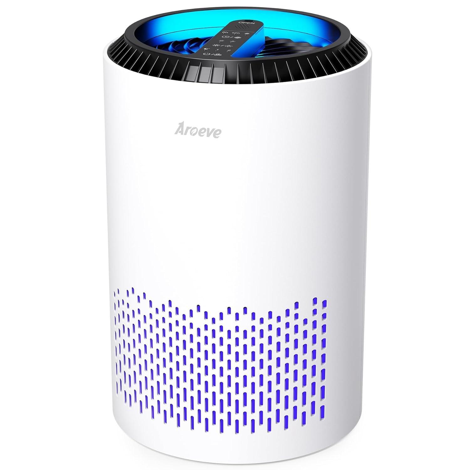 Purificador de Ar AROEVE com Filtro HEPA - Combate Fumaça, Pólen, Caspa e Odores | Modo Silencioso e Controle de Aroma