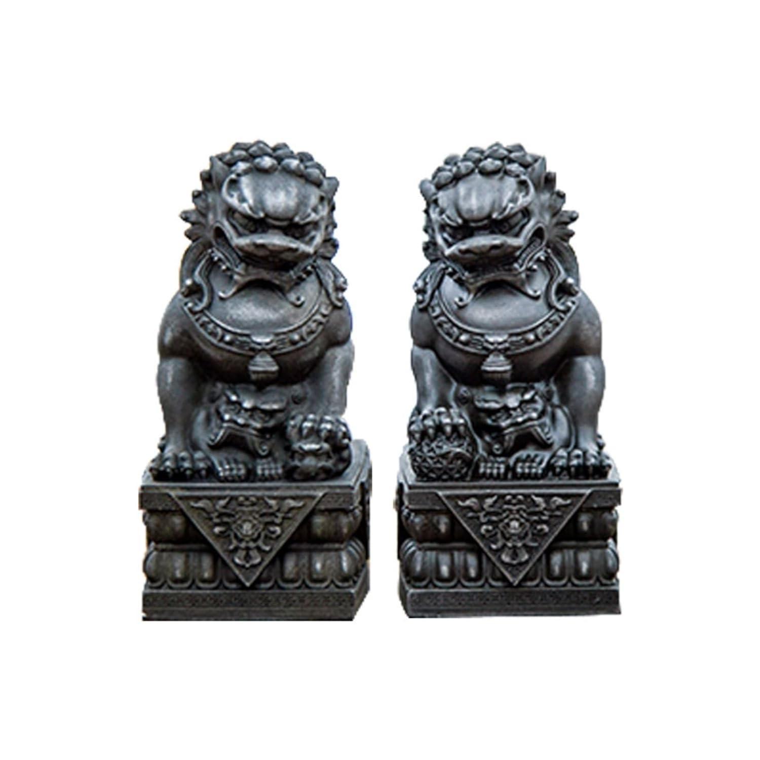 Mini Estátua de Leão da Sorte em Ferro Fundido - Decoração Feng Shui para Casa e Jardim