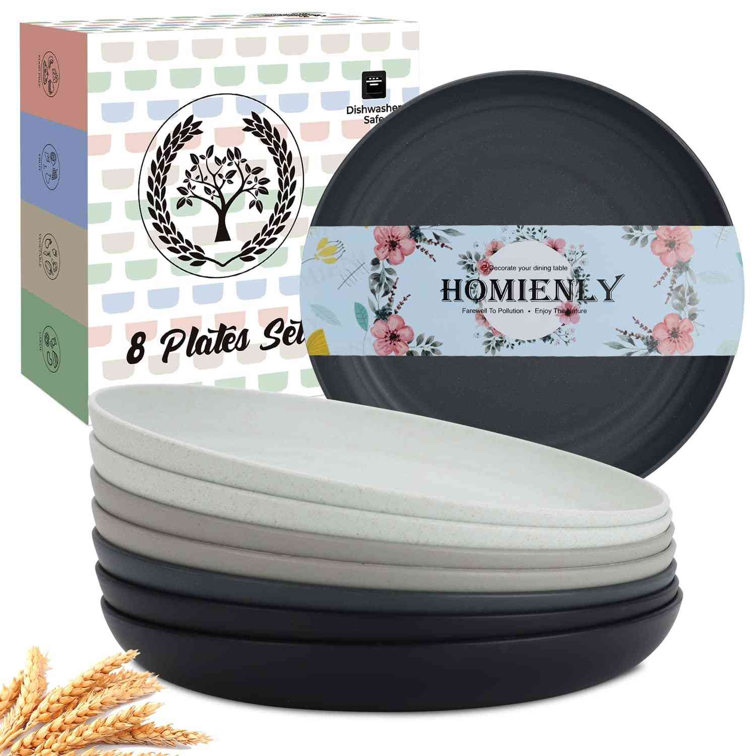 Jogo de 8 Pratos Fundos de Jantar Homienly em Palha de Trigo - Alternativa Ecológica ao Plástico, Inquebrável, Seguro para Crianças