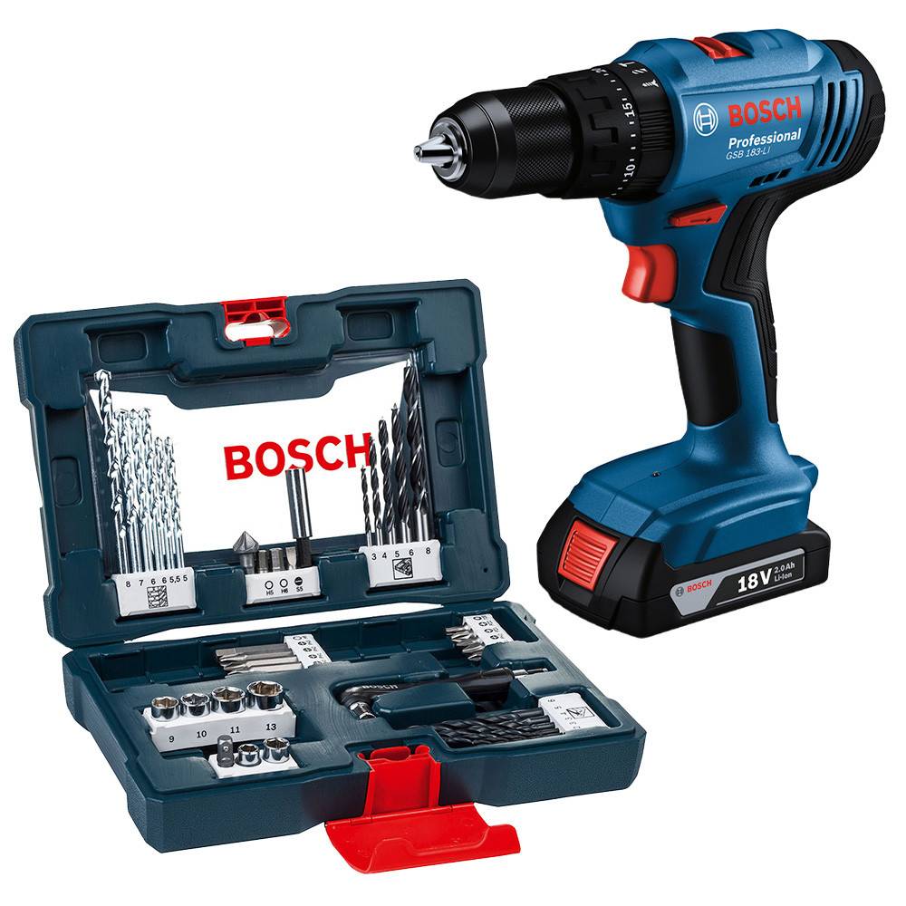 Furadeira Parafusadeira Bosch GSB 183-LI 18V + Kit Brocas 41 Peças