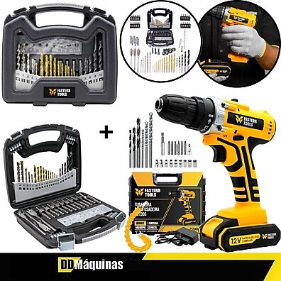 Furadeira/Parafusadeira 12V Fasterr + 128 Brocas
