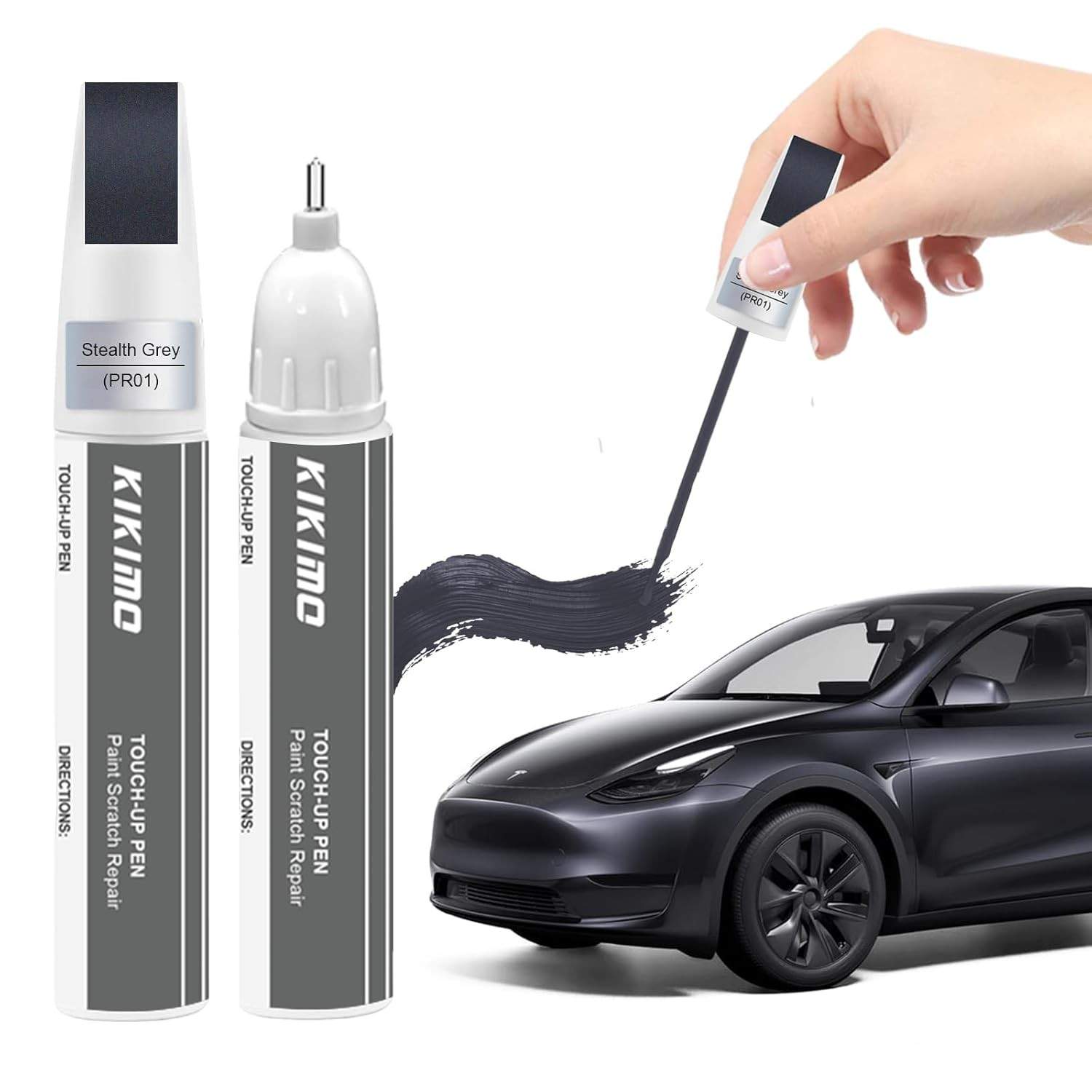 KIKIMO Kit de Tinta de Retoque Tesla Cinza Furtivo (PN01) - Reparo de Arranhões 2 em 1 com Ponta de Caneta e Pincel