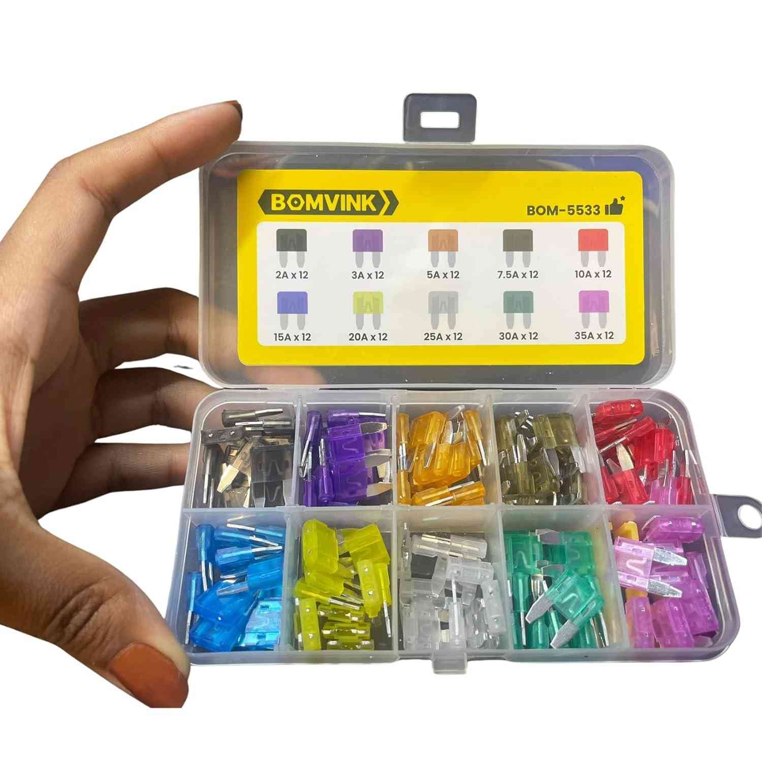 Kit Fusíveis Automotivos 120 Peças (2A-35A) BOMVINK - Proteção Essencial com Caixa Organizadora