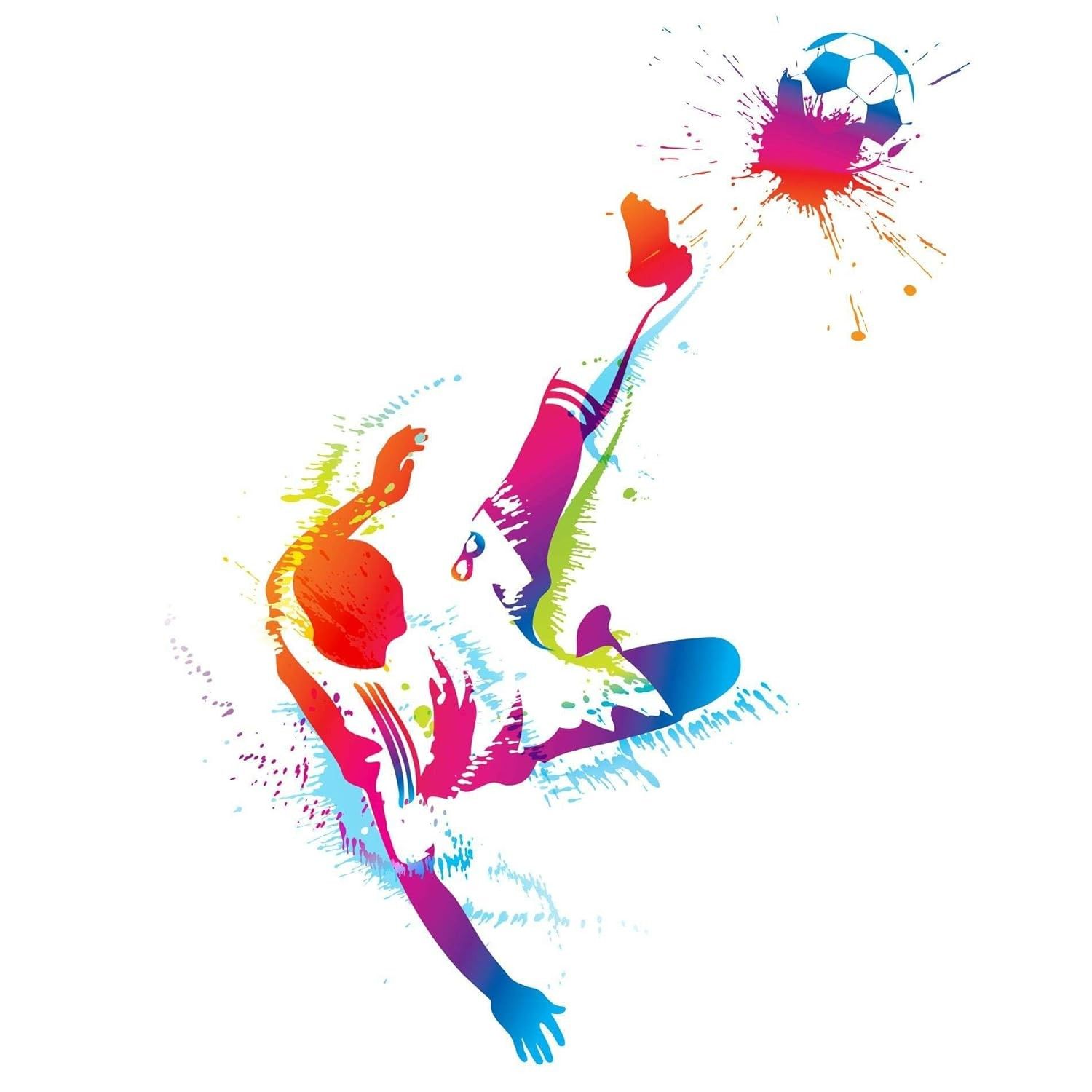 Adesivo de Parede Infantil - Jogador de Futebol com Bola Colorido para Quarto de Menino