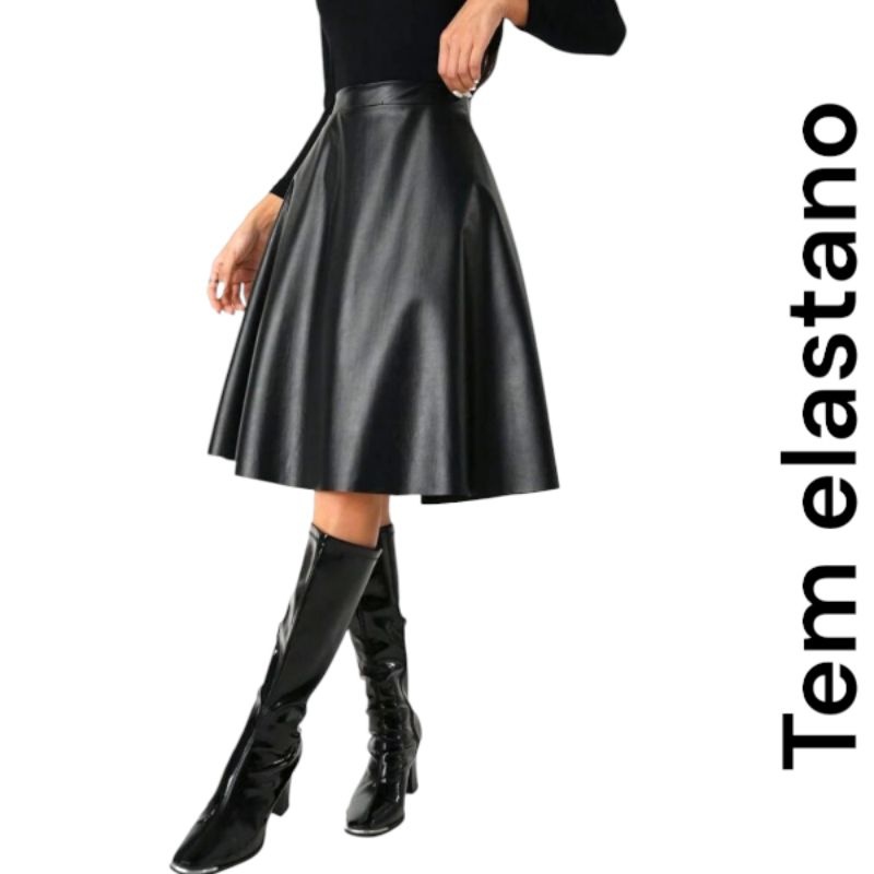 Saia de Couro Fake Godê Plus Size até G3