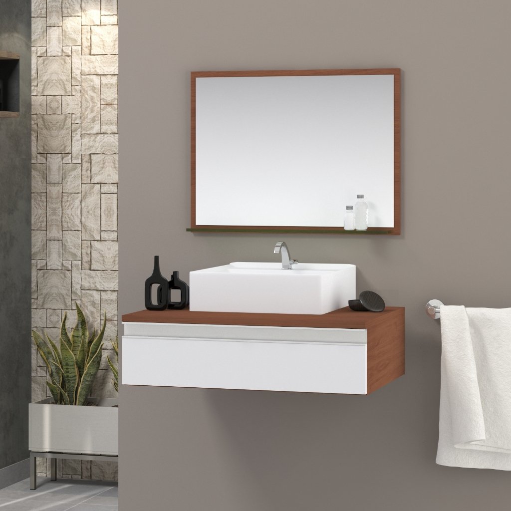 Gabinete Banheiro 60cm Safira com Cuba e Espelho Marticoni