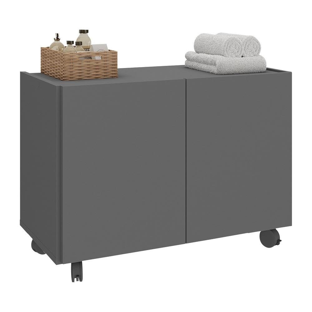 Gabinete Armário de Banheiro 62,5cm com Rodízios e 2 Portas - Design Moderno Grafite