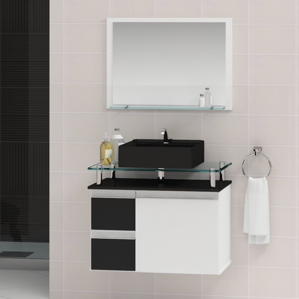 Gabinete de Banheiro 60cm Diamante Preto Completo