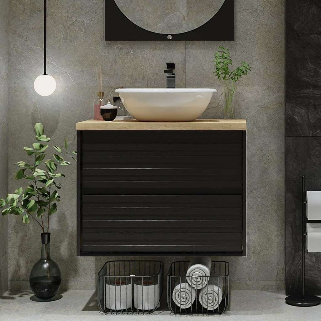 Gabinete de Banheiro 70cm Jade Preto: Elegância e Praticidade