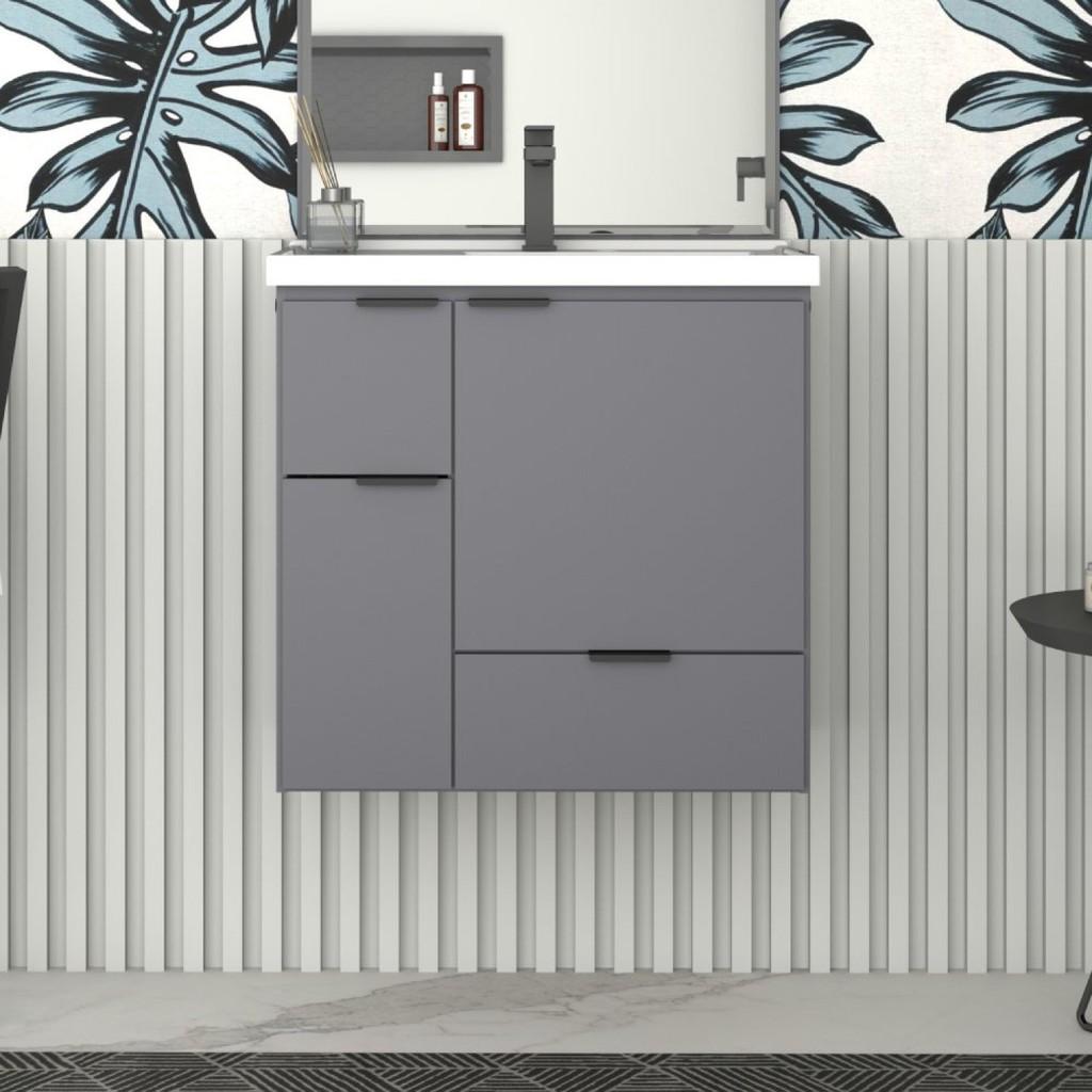 Gabinete de Banheiro Cinza 60cm: Compacto e Moderno