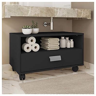 Gabinete de Banheiro Preto com Rodízios: Towel