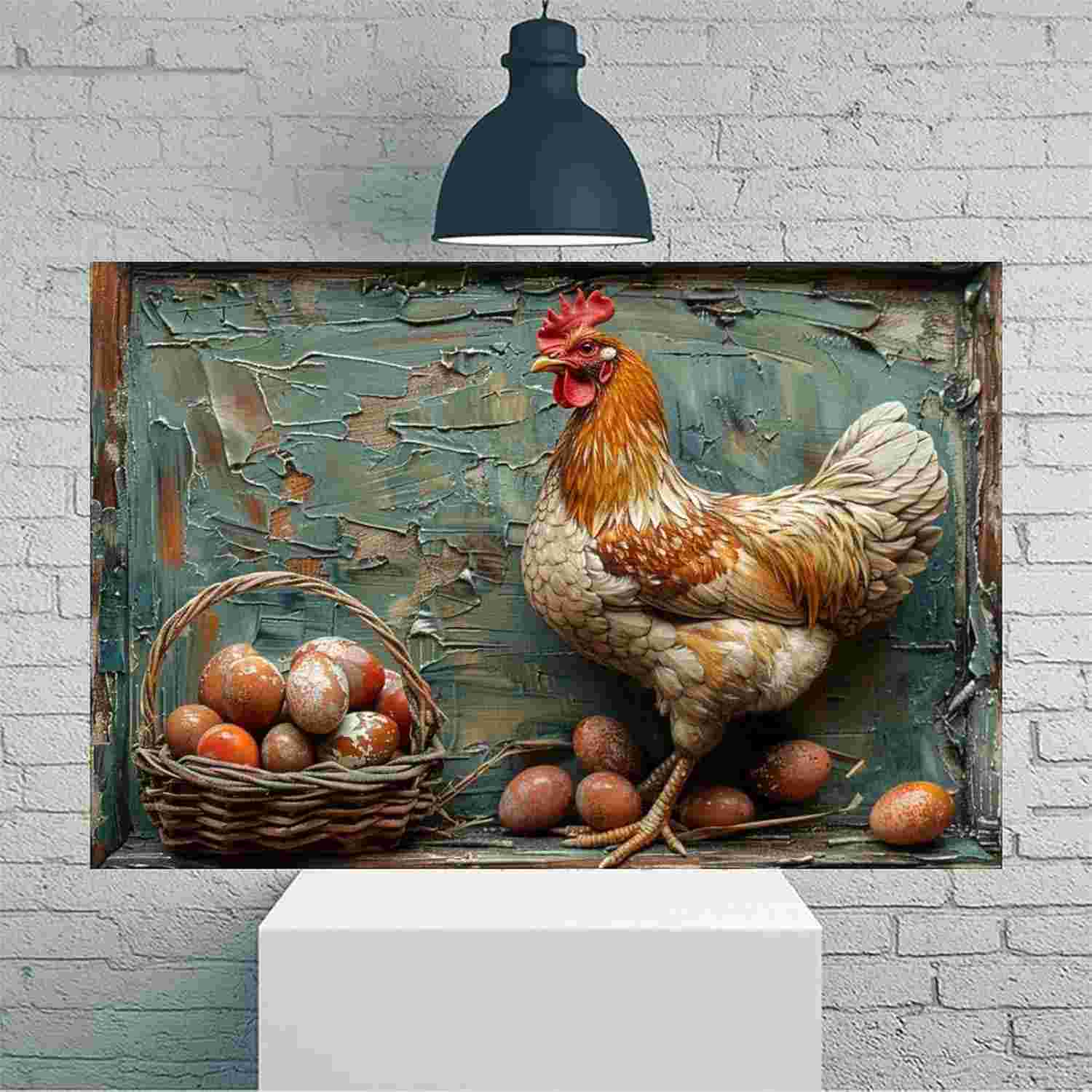 Pôster Cesto de Ovos de Galinha Rústico - Arte de Parede Vintage 30x45cm para Decoração de Casa e Escritório