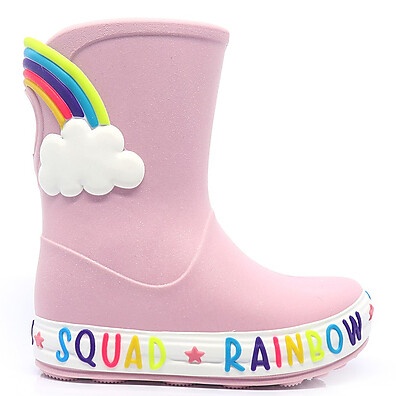 Galocha Bota Infantil Plugt Nuvem Arco-Íris Glitter Rosa Claro