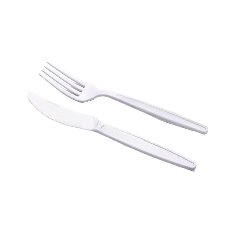 Kit 100 Unidades Talheres Descartáveis Resistentes - 50 Garfos + 50 Facas para Churrasco