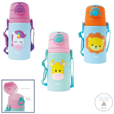 Garrafa Infantil BUBA Animal Fun com Canudo de Silicone – Ideal para Escola e Passeios!