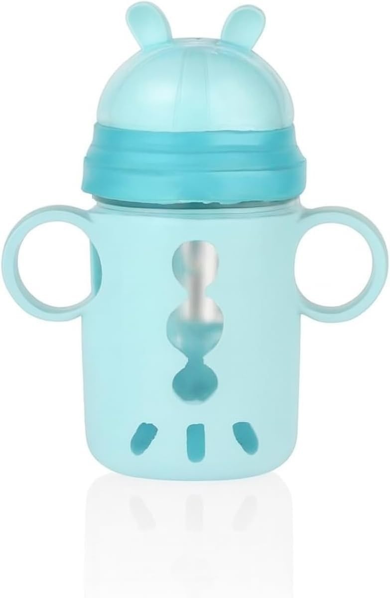 Garrafa Copo Infantil com Canudo de Silicone 290 mL - Copinho com Alça e Bico Seguro para Bebês a Partir de 6 Meses
