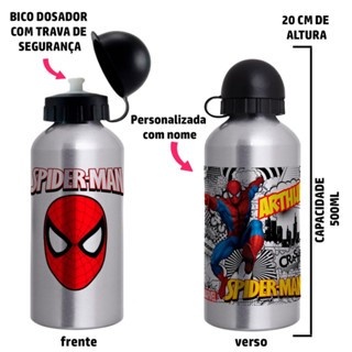 Garrafa Squeeze Infantil Homem Aranha Personalizada com Nome