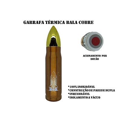 Garrafa Térmica Cobre MX-1197: 36h Fria, 24h Quente