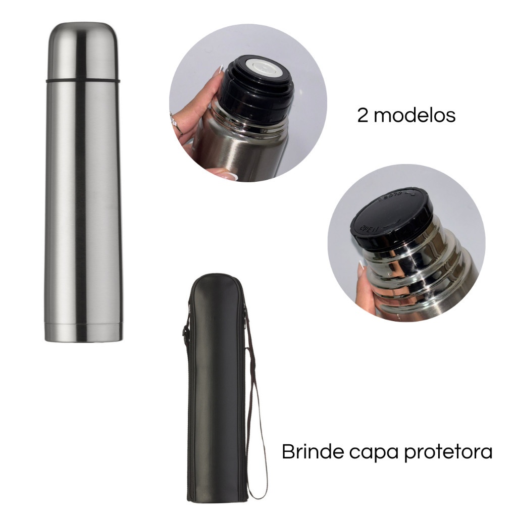Garrafa Térmica Inox 1 Litro com Capa de Couro Sintético – Mantenha Seus Líquidos Quentes ou Frios por Mais Tempo!