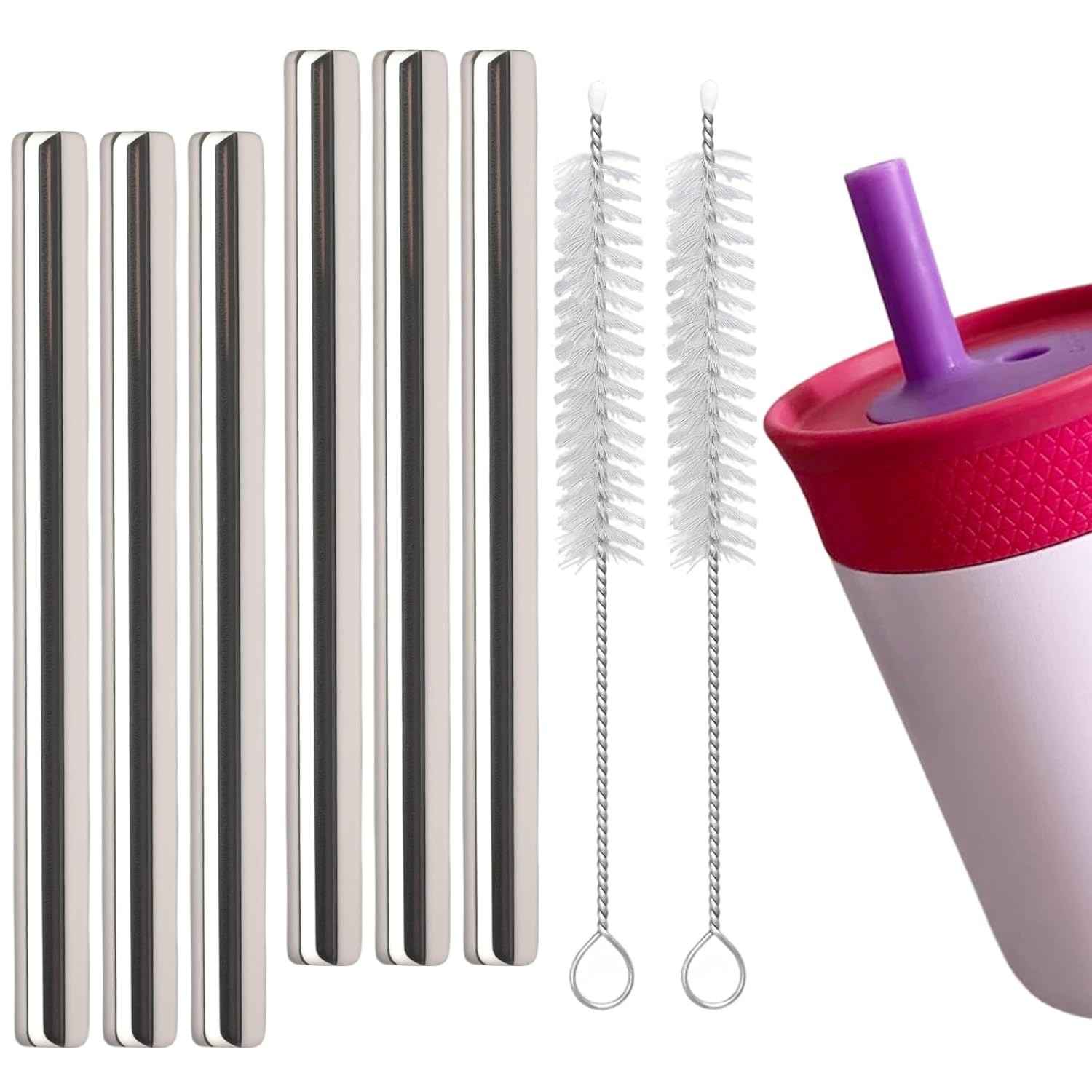 Canudos de Aço Inoxidável para Garrafas Owala Kids - 6 Unidades + Acessórios