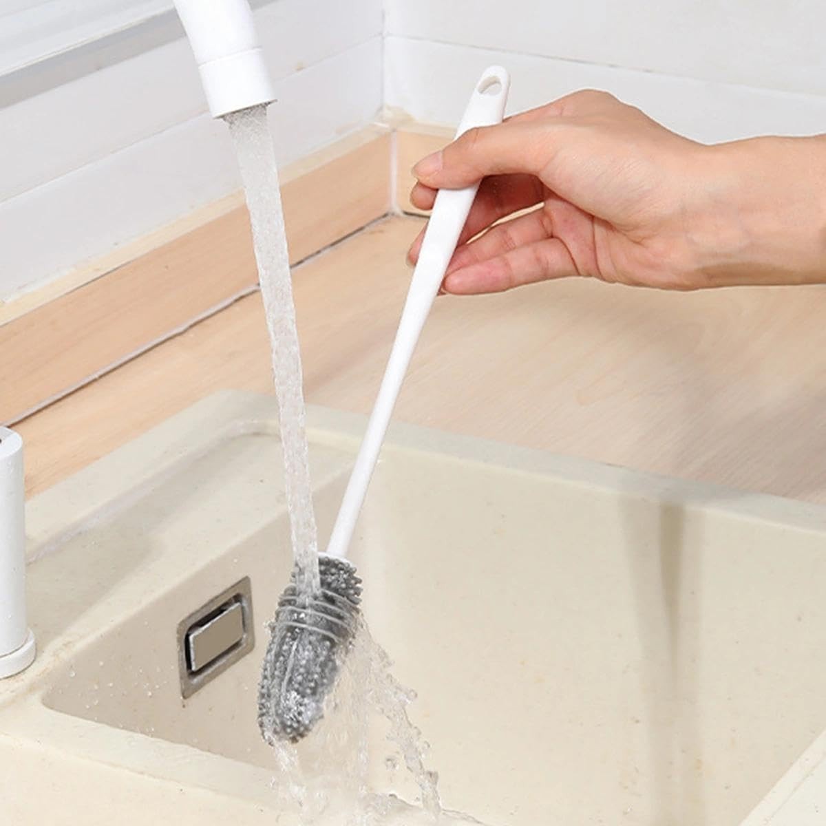 Escova de Silicone para Garrafas e Copos - Cabo Longo Ergonômico