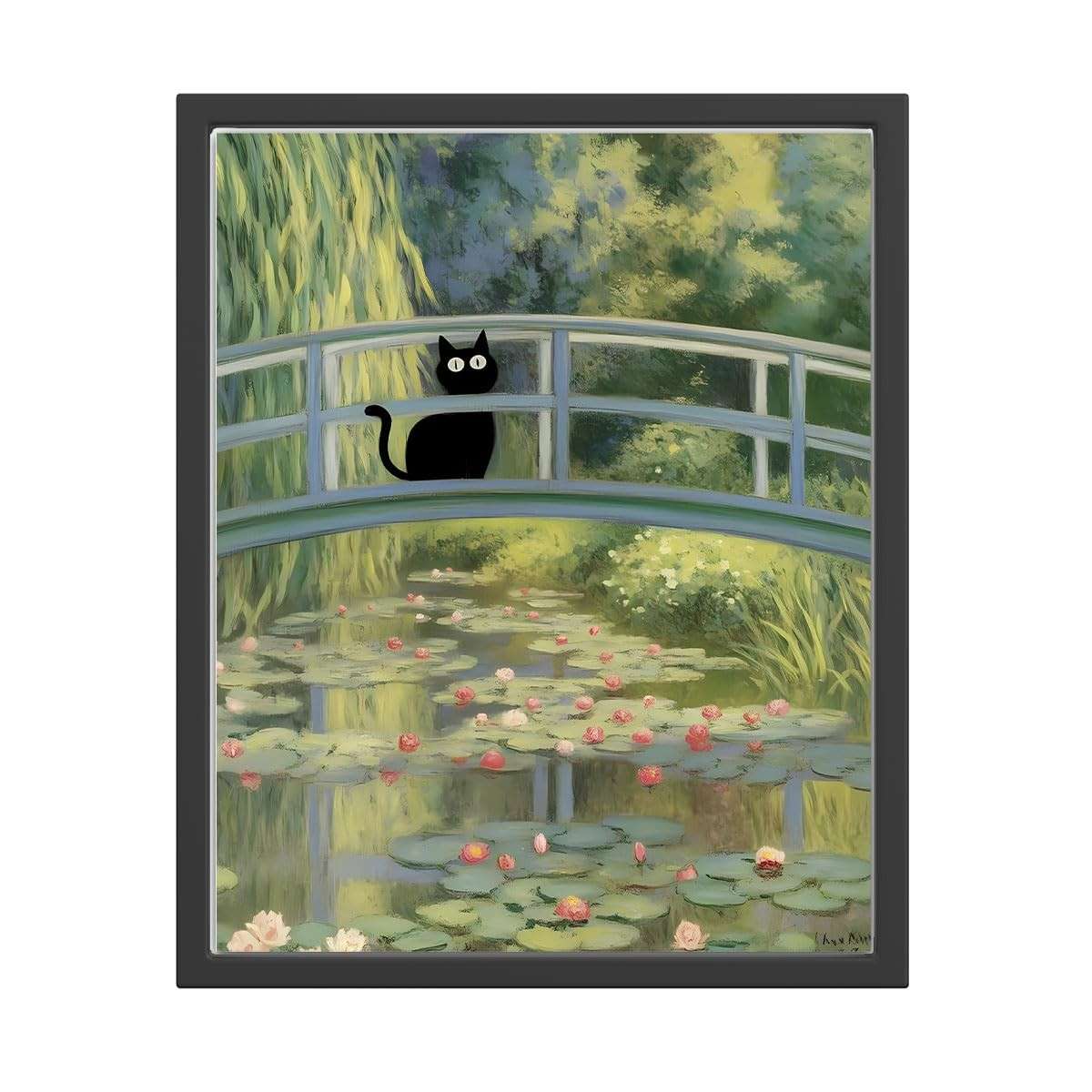 Arte Estética de Parede Gato Monet - Pôster Vintage Engraçado com Nenúfares | Decoração Moderna para Casa (20x25cm)