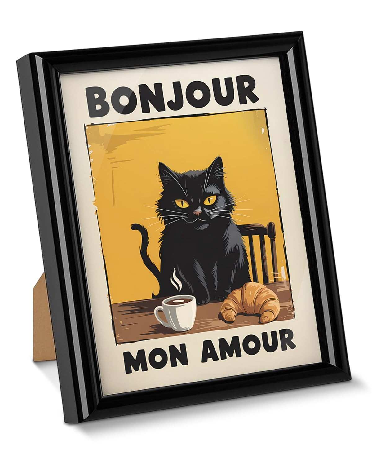 Pôster de Arte de Parede com Gato Engraçado 'Bonjour Mon Amour' - 15x20cm | Decore com Charme e Humor