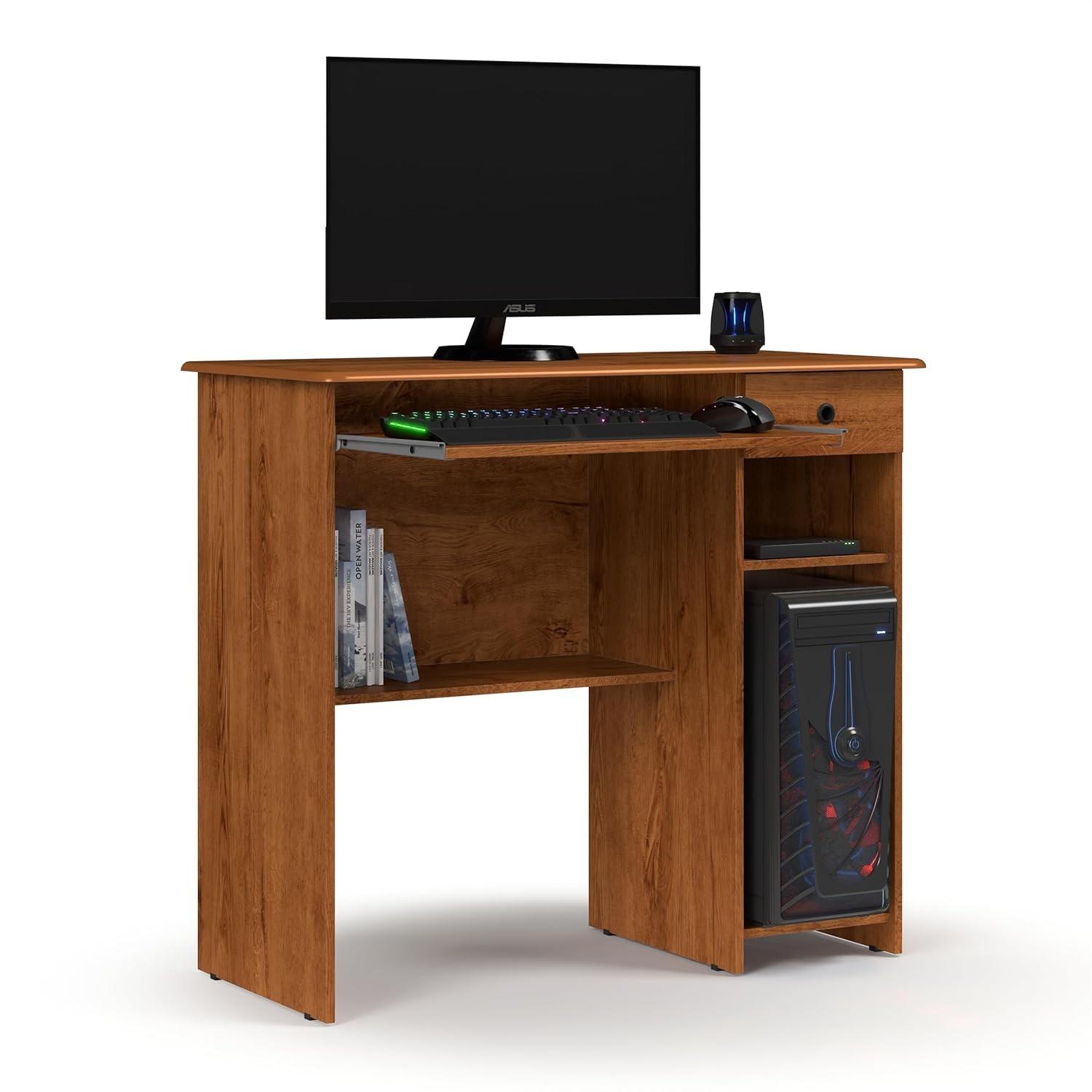 Mesa Escrivaninha Viena 1 Gaveta com Prateleira e Suporte Retrátil para Teclado - Design Compacto e Funcional