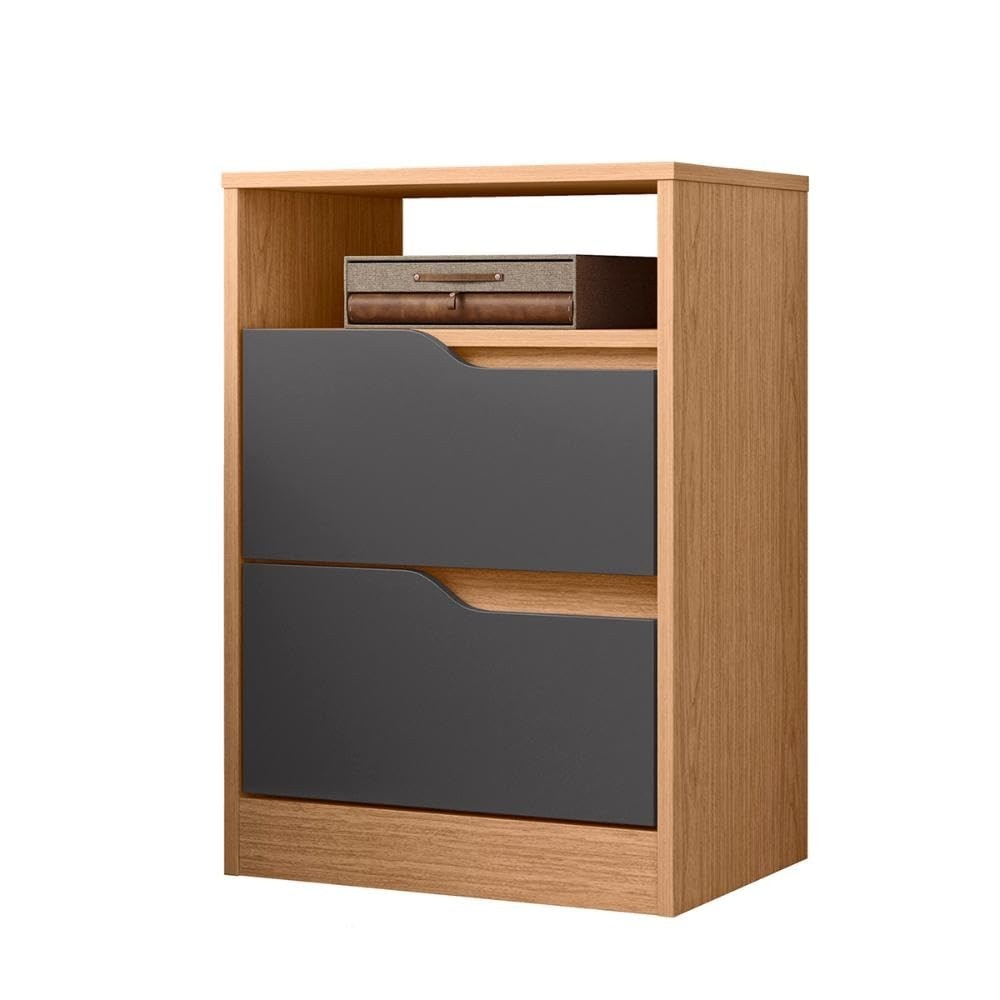 Mesa de Cabeceira Sole com 2 Gavetas e Nicho – Design Moderno em Freijo/Titanium