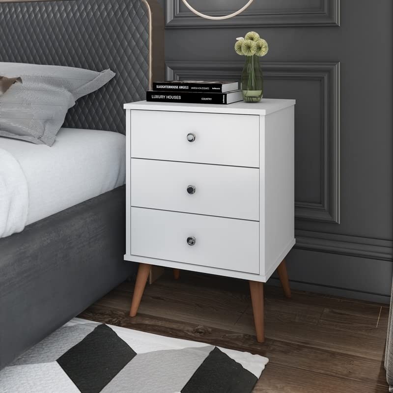 Mesa de Cabeceira Mix com 3 Gavetas em Branco - Design Moderno e Funcional