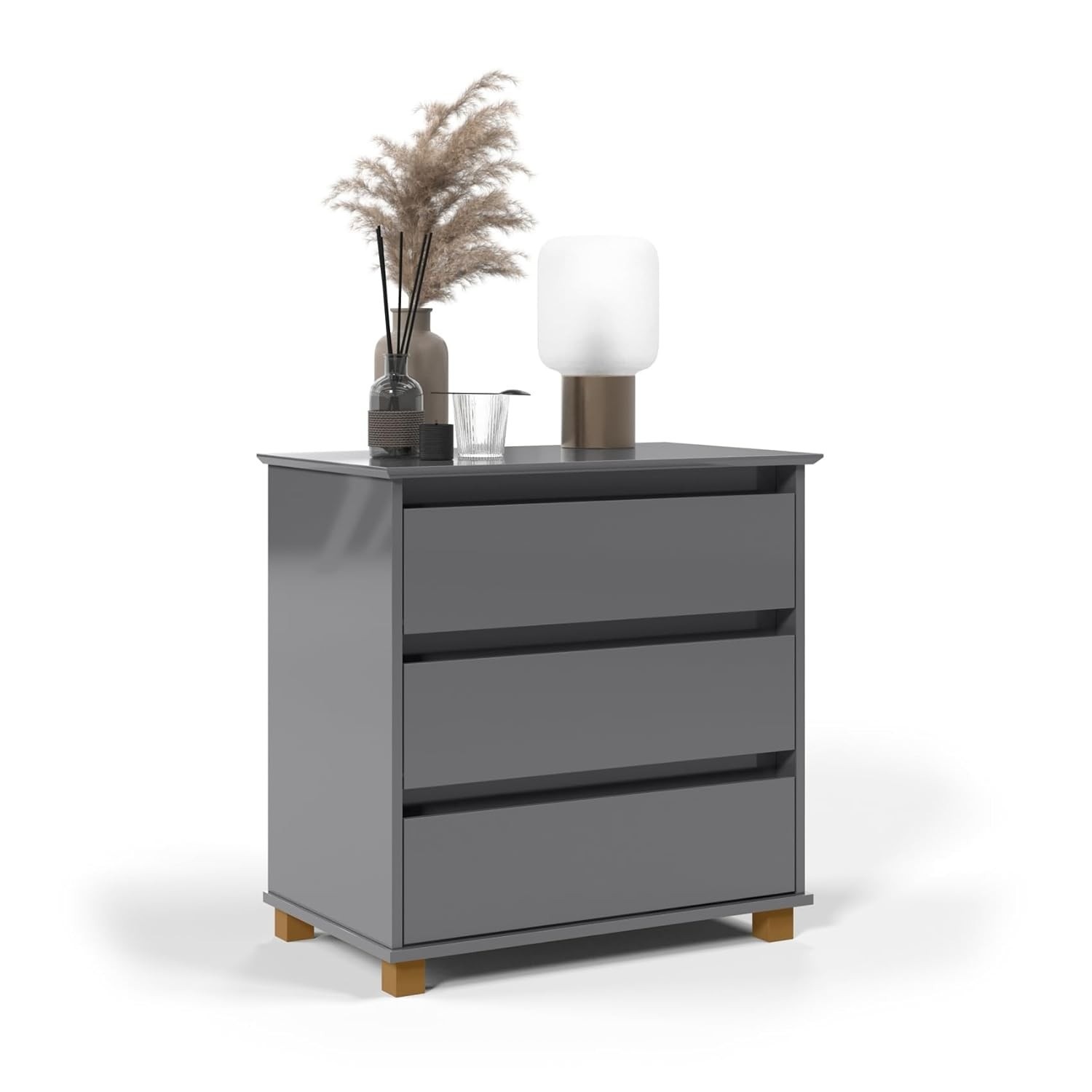 Mini Cômoda 3 Gavetas com Pés em Madeira - Organize Seu Espaço com Estilo (Cinza)