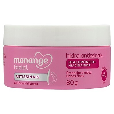 Gel Creme Hidratante Monange Antissinais Facial 80g – Hidratação Profunda com Ácido Hialurônico