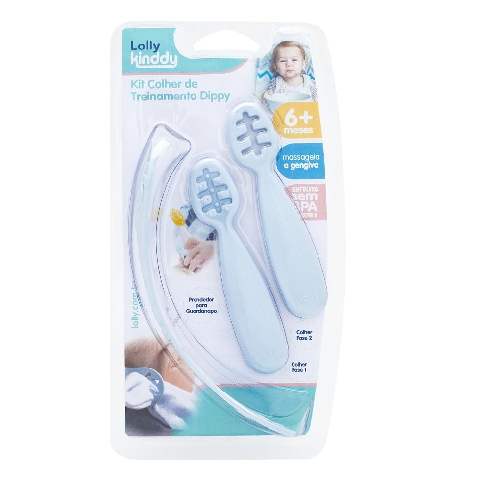 Lolly Kit Colher Treinamento Dippy Azul - Massagem Gengival e Introdução Alimentar