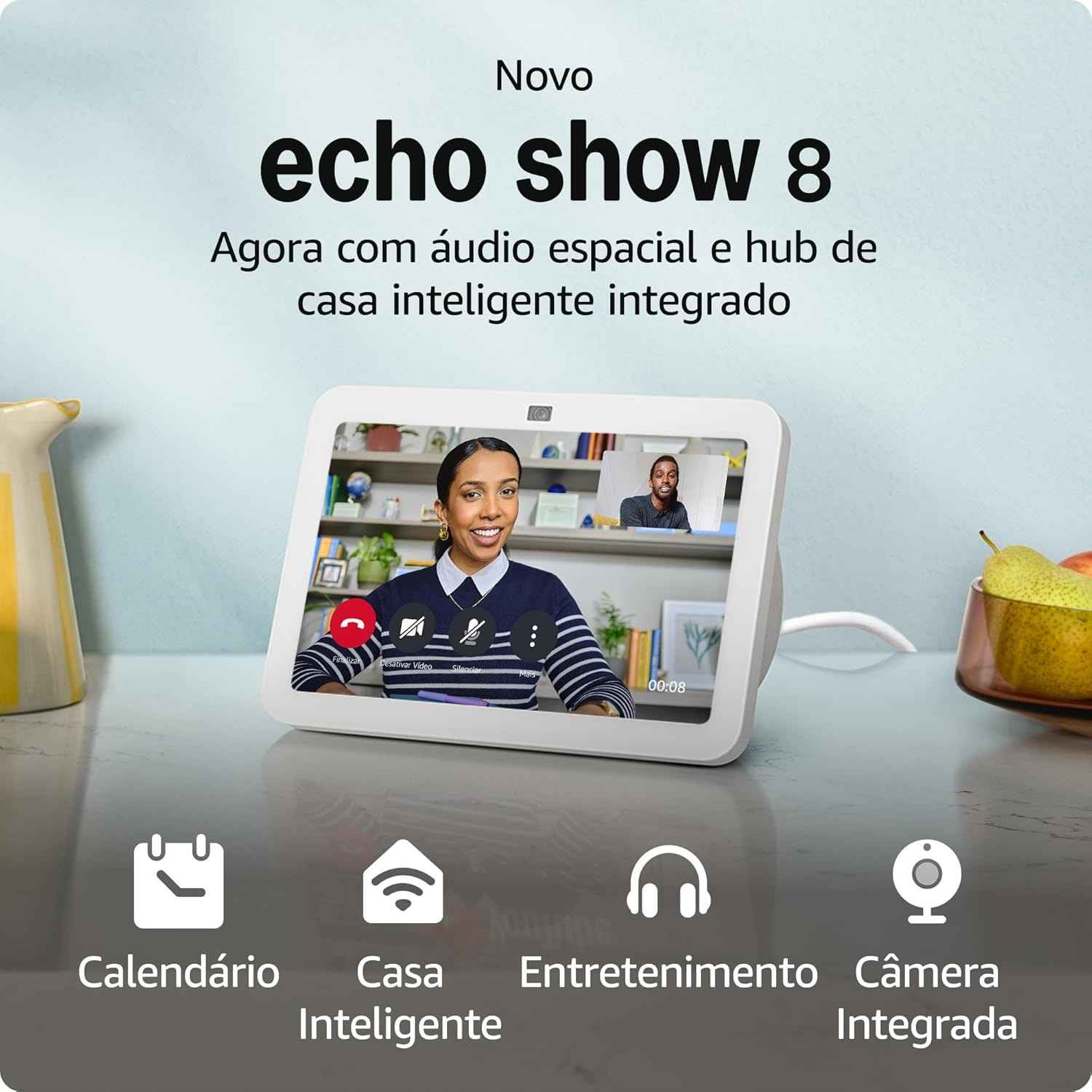 Echo Show 8 (3ª Geração) Branco: Smart Display com Áudio Espacial e Alexa