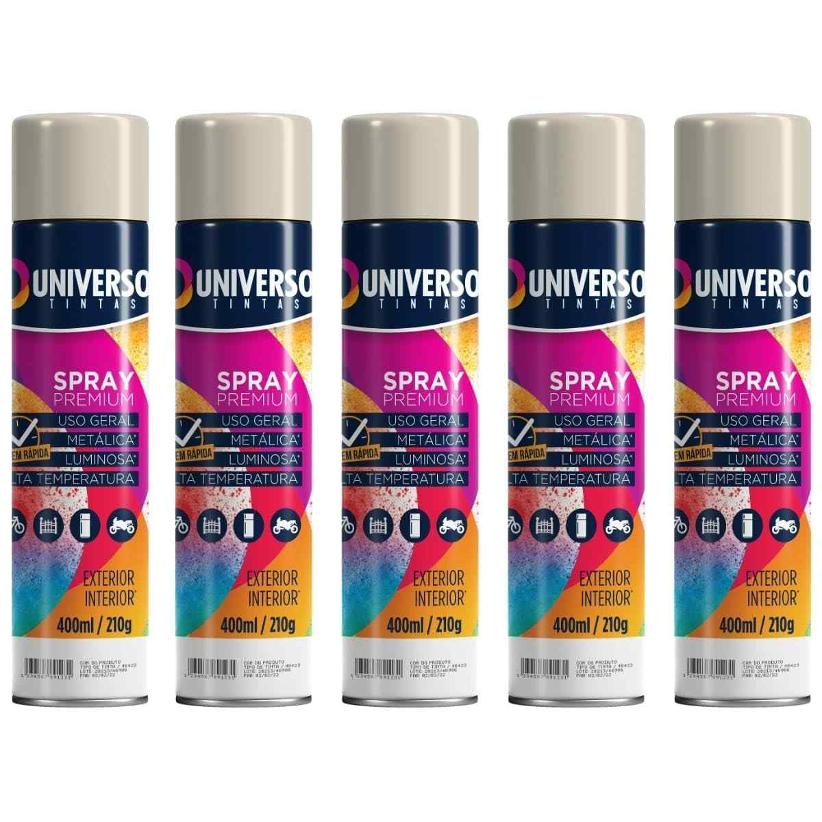 Tinta Spray 400ml Branco Brilhante Uso Geral em Aço Ferro Couro Gesso Cerâmica | Universo | Kit 05 un