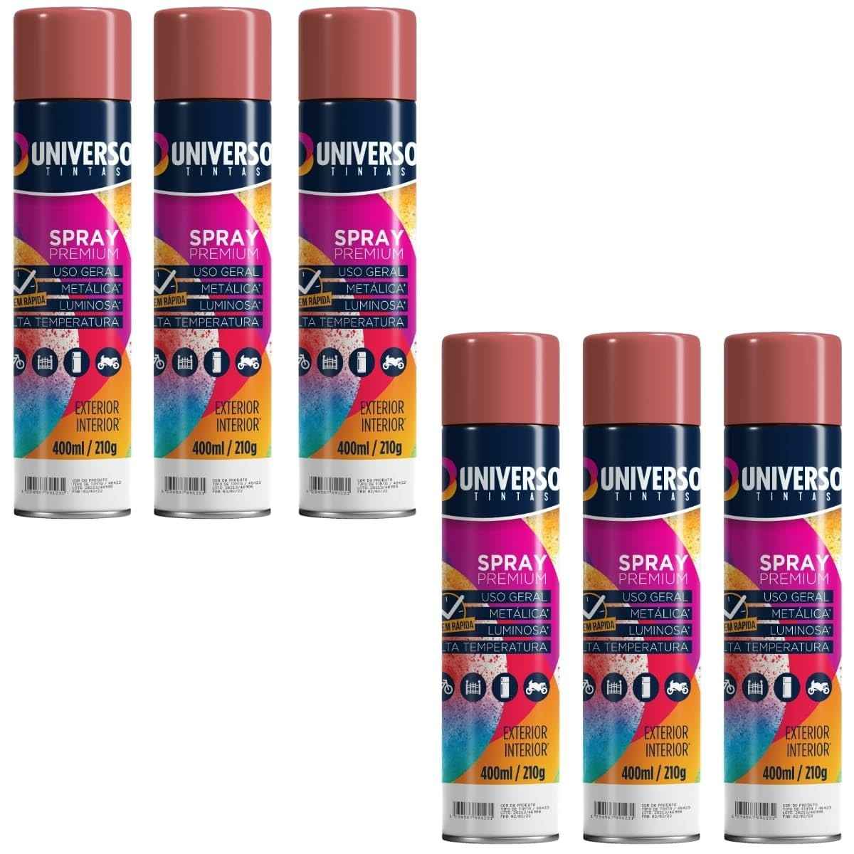 Tinta Spray 400ml Vermelho Uso Geral em Aço Ferro Couro Gesso Cerâmica | Universo | Kit 06 un