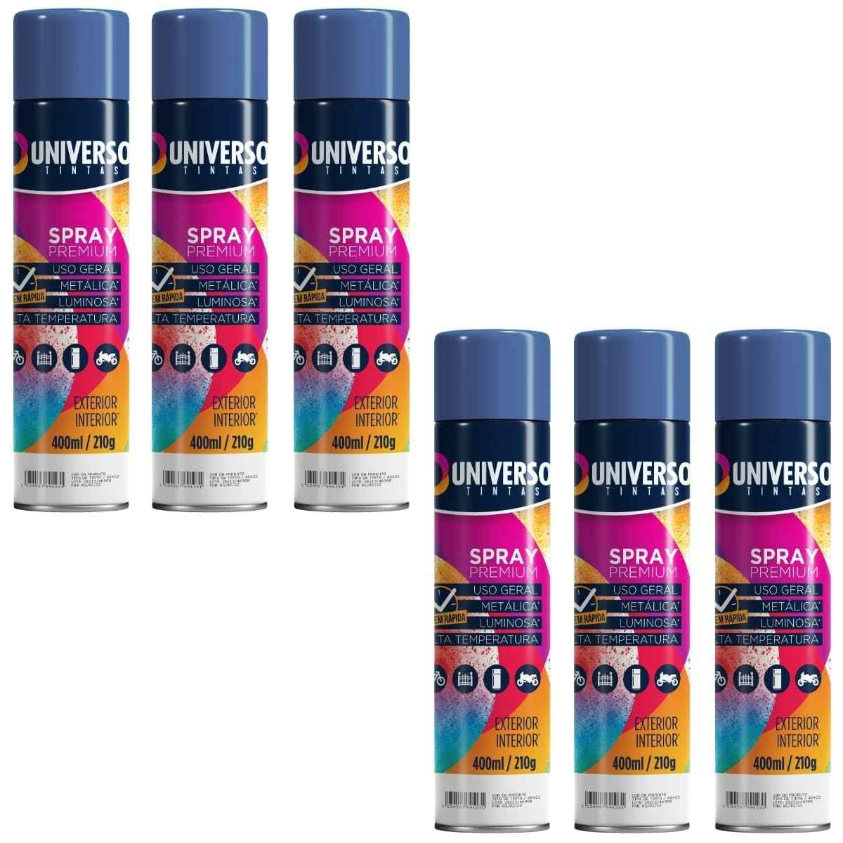 Tinta Spray Azul Escuro 400ml Uso Geral - Kit 6 Unidades | Aço, Ferro, Couro, Gesso, Cerâmica