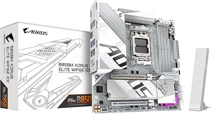 Placa Mãe Gigabyte B850M AORUS ELITE ICE WIFI6E (AM5/4xDDR5/HDMI/DP/M.2/USB 3.2)
