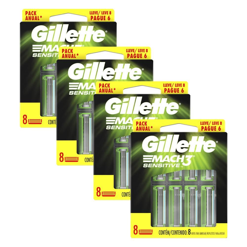 Gillette Mach3 Sensitive: 32 Refis para Pele Sensível