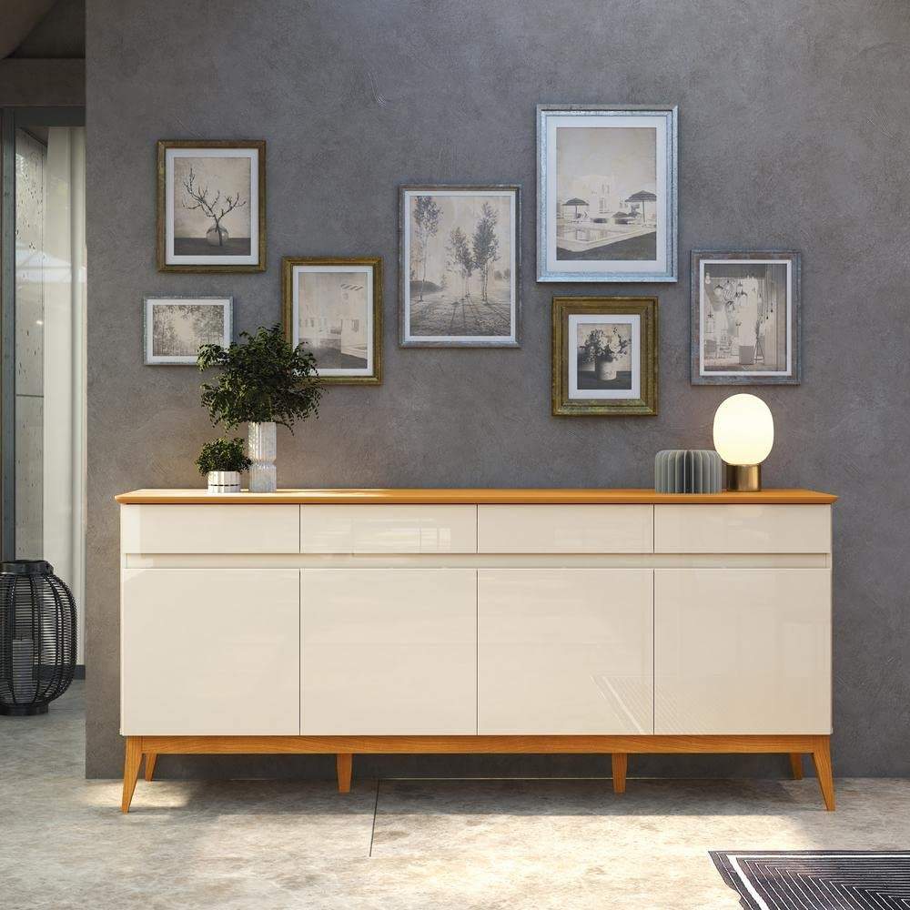 Buffet Aparador Giorgia 187cm 4 Portas 4 Gavetas em Madeira Maciça | Design Offwhite e Cedro