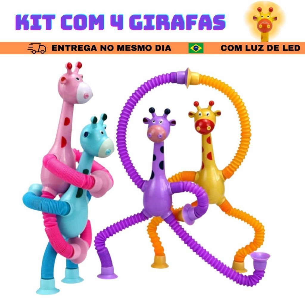 Girafa Pop Tube TikTok: 4 Unidades com Luz!