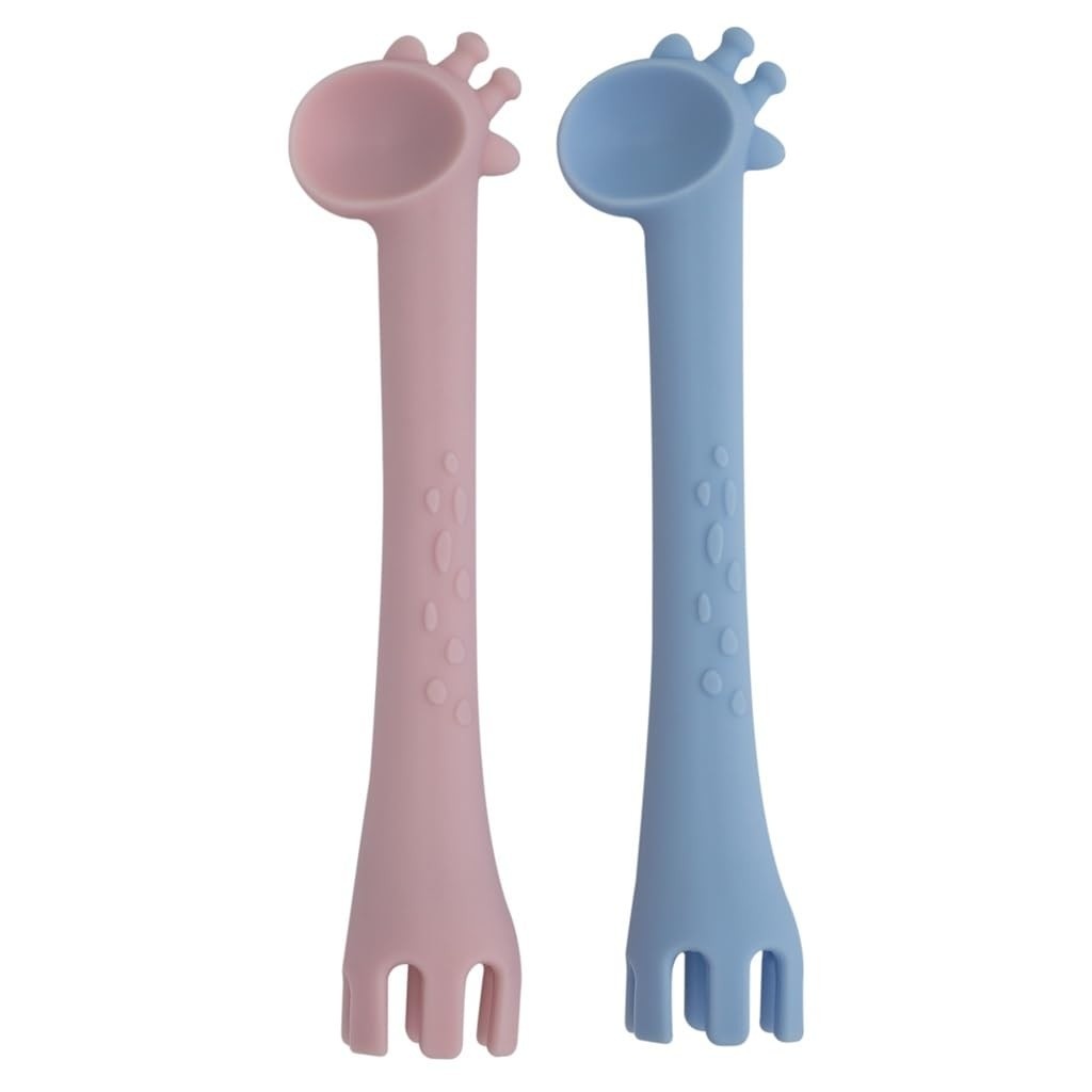 Conjunto 2 Colheres de Silicone Girafas KaBaby Rosa - Seguras e Divertidas para Bebês