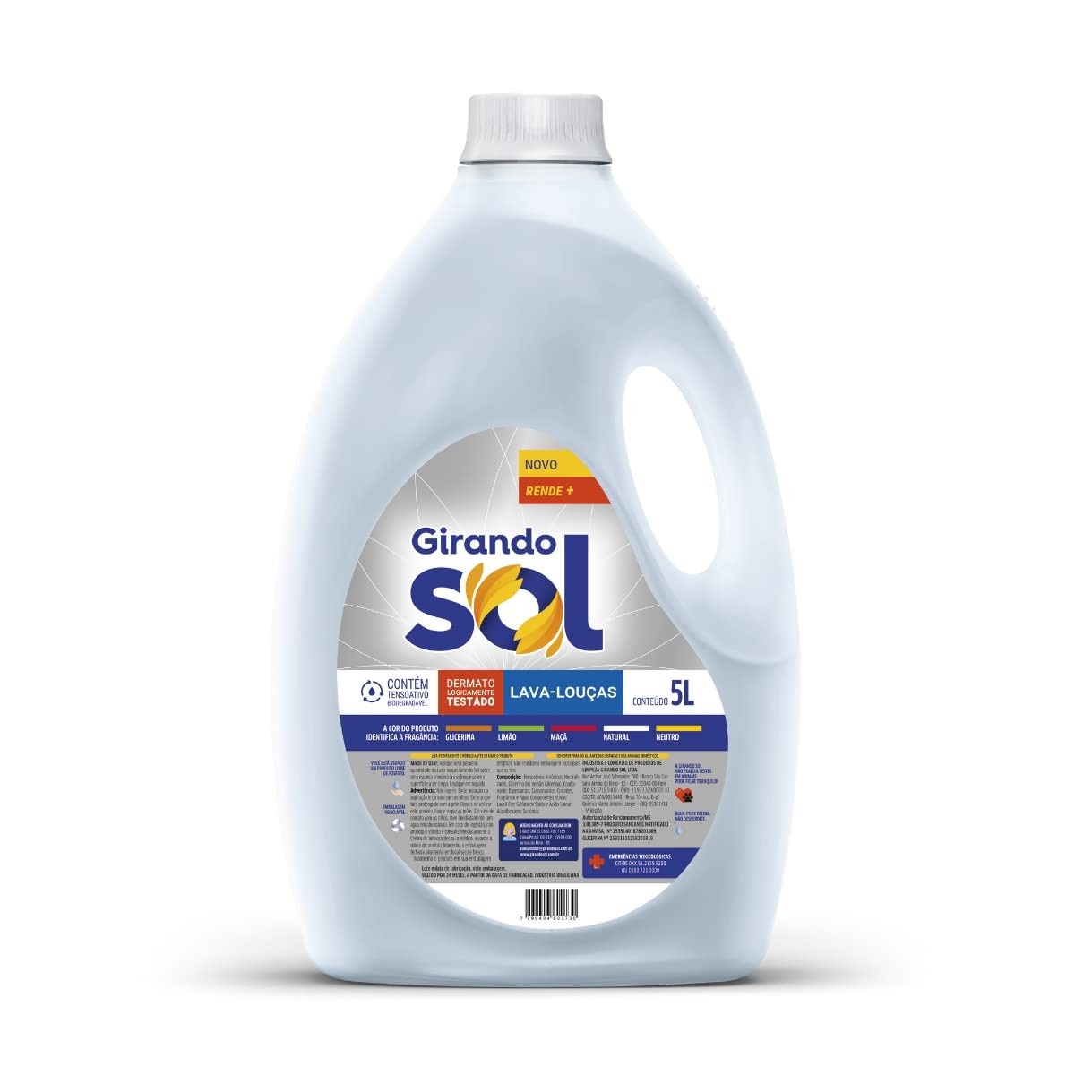 Girando Sol Detergente Lava-Louças Natural 5L - Biodegradável, Dermatologicamente Testado e Sem Crueldade