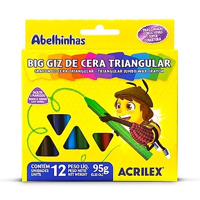 Gizão de Cera Triangular Acrilex: 12 Cores para Criatividade Escolar