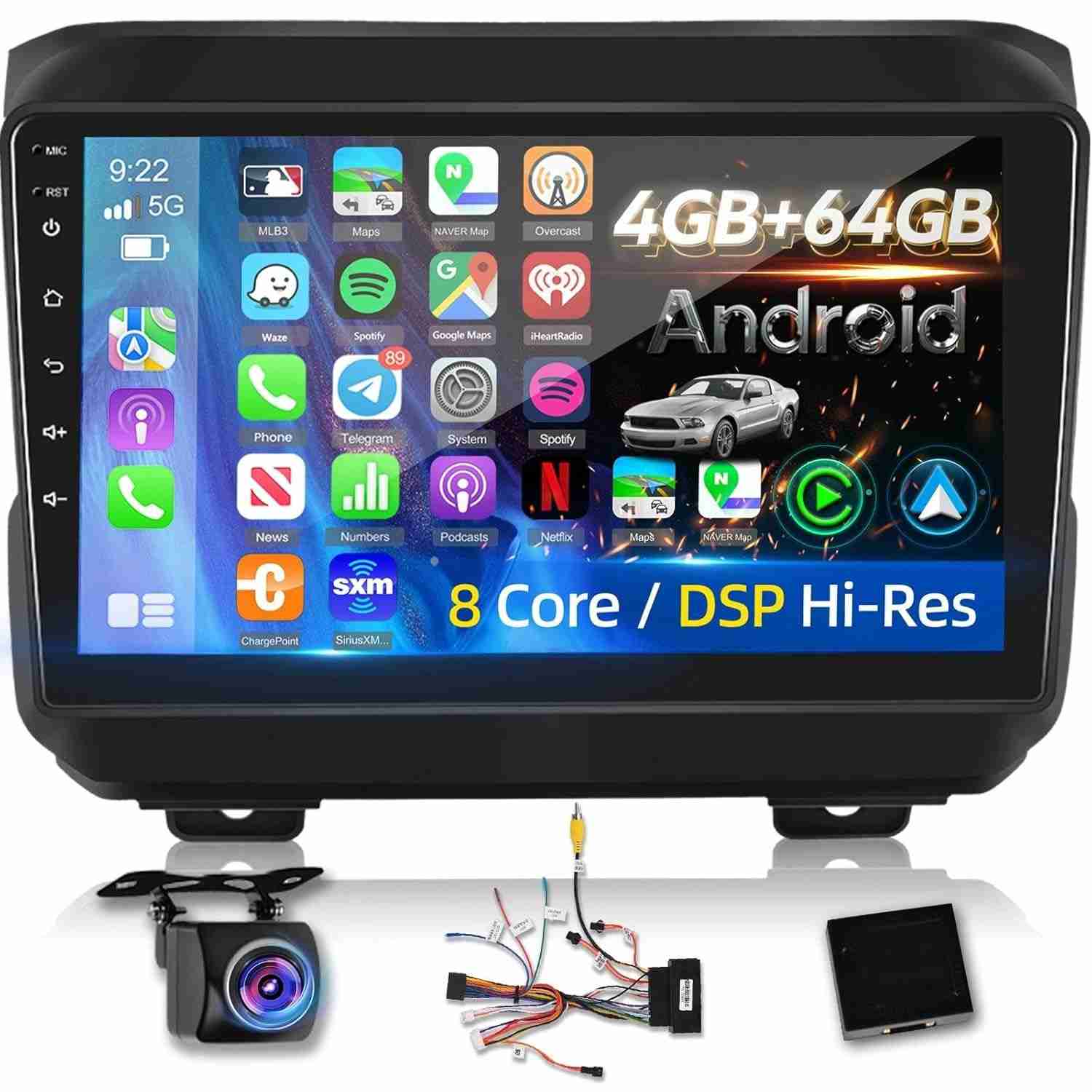 Central Multimídia Android 9" para Jeep Wrangler JL & Gladiator JT com Chip Qualcomm, Carplay/Android Auto Sem Fio e DSP