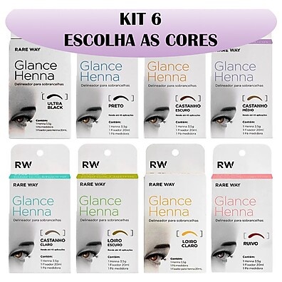 Glance Henna: Kit 6 Cores p/ Sobrancelhas 100% Natural