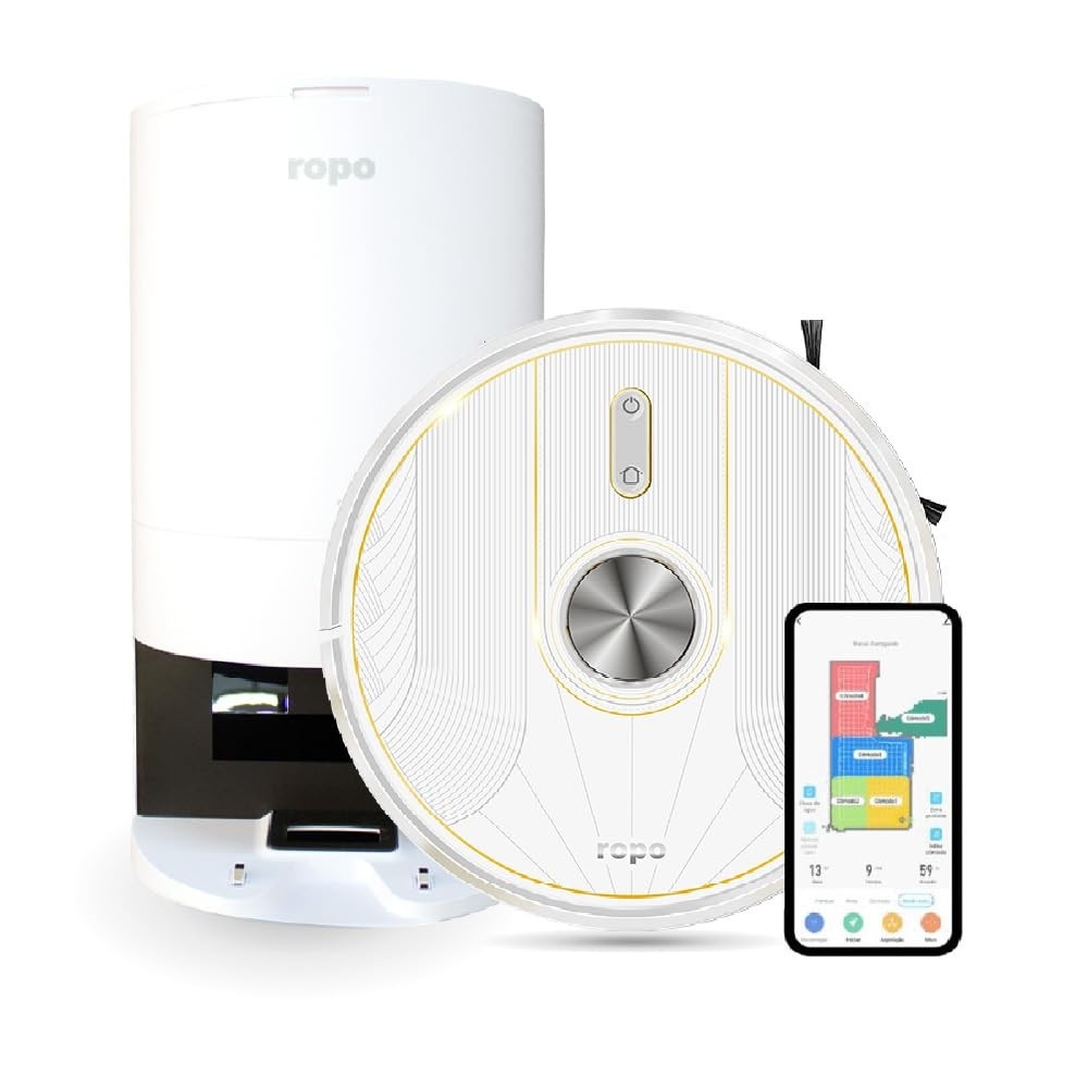 Robô Aspirador Ropo Glass 5 Pro Branco 110V com Estação Autolimpante