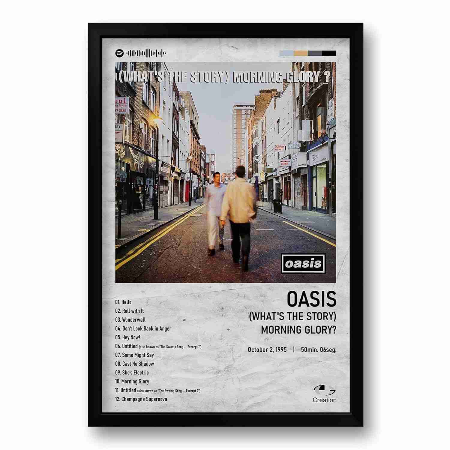 Quadro Álbum Spotify - Oasis (What's the Story) Morning Glory? - 40x60cm - Moldura Preto Fosco