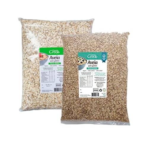 Kit 2 Aveia em Flocos Sem Glúten Leve Croc 1kg: Grossos, Médios
