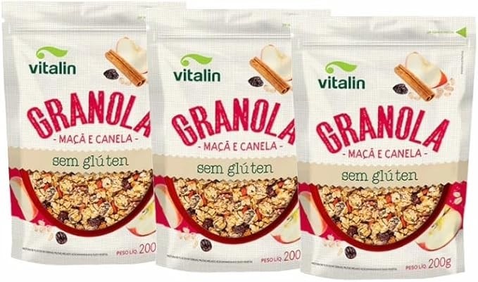 Kit 3X: Granola Maçã e Canela Sem Glúten Vitalin 200g